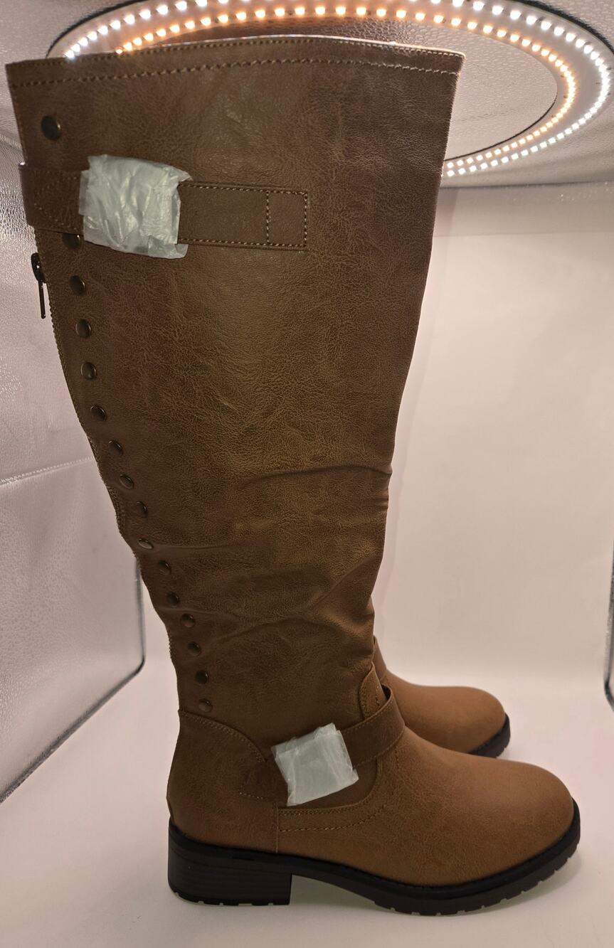 Centro Point Womens Knee High Rivet Boots Brown Size 8 New In Box